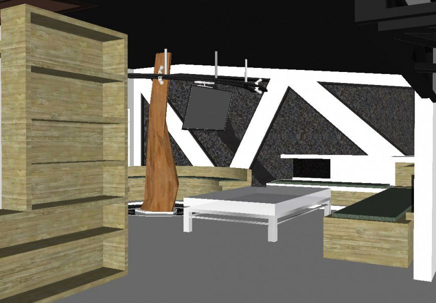 Inner view of a house and furniture detail in 3d