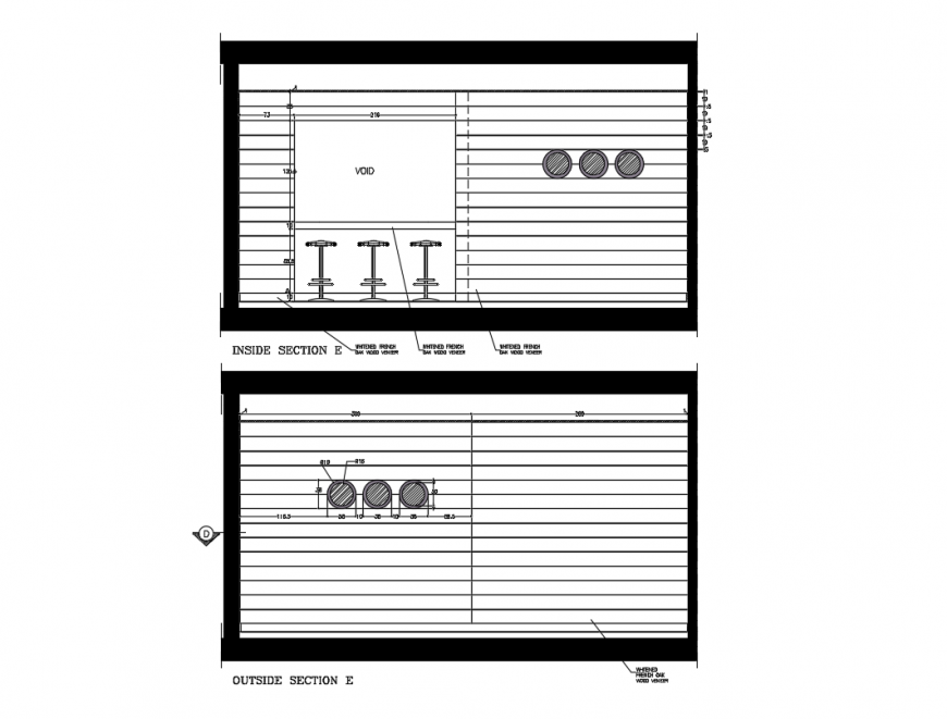 Inside and outside Section plan of Kitchen layout drawing of the house dwg file