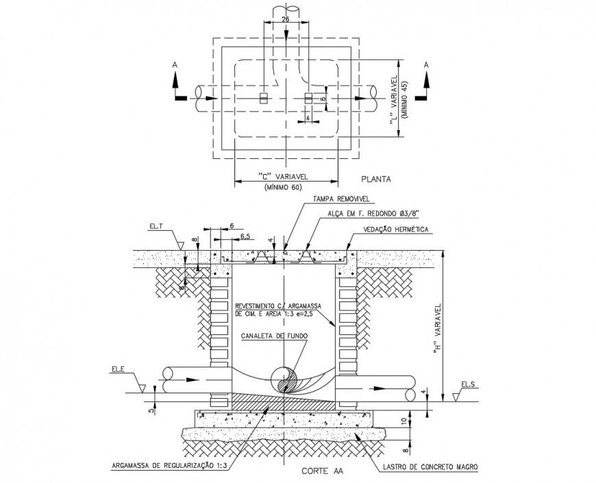 Inspection box concrete section cad construction details dwg file