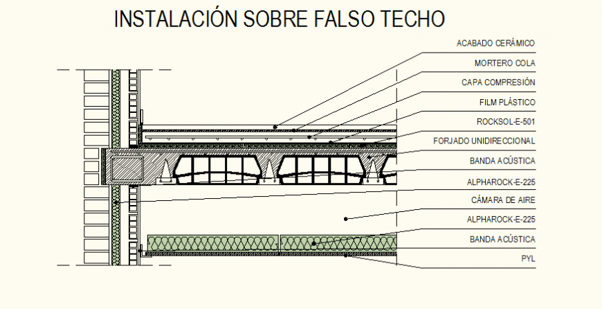 Installation detail false sky detail elevation autocad file