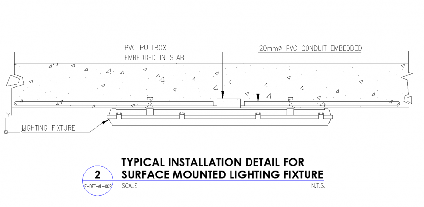 Installation detail for surface mounted lighting fixture in dwg file.
