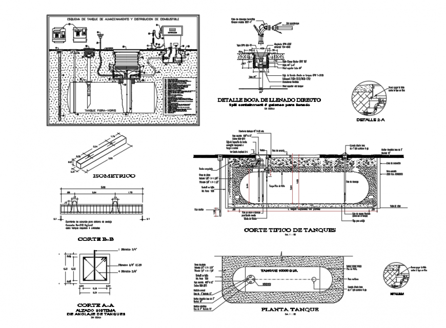 Installation details of storage tank for storage and fuel distribution dwg file