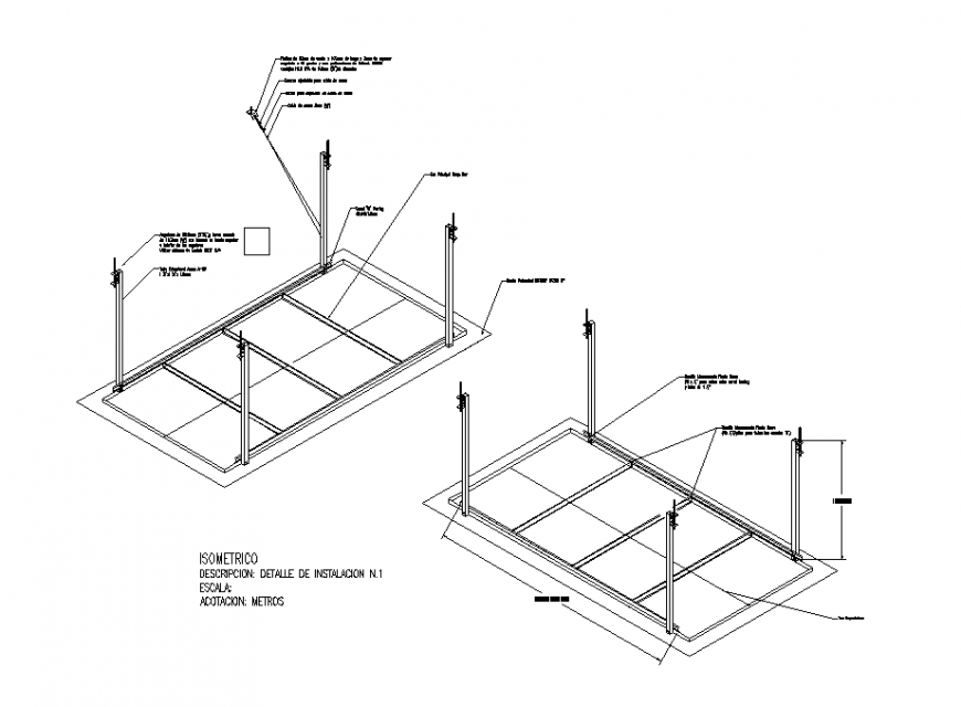 Installation longitudinal metallic sky detail dwg file