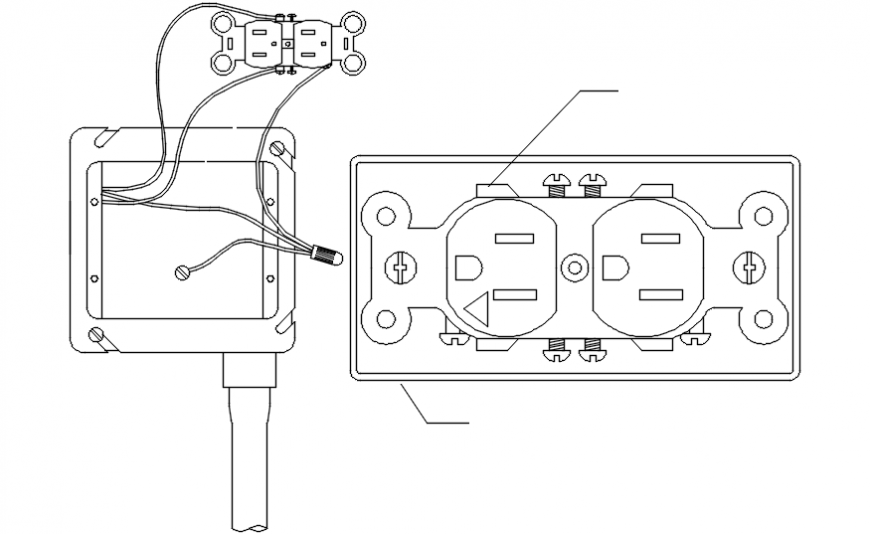 Installation of electrical outlets in a wall cad drawing 2d details dwg file