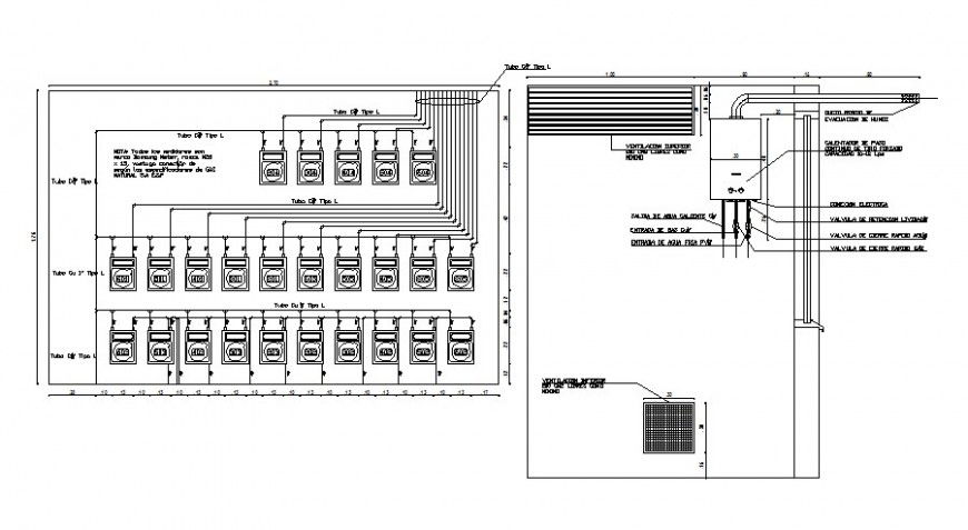 Installation of gas details elevation drawings 2d view autocad file