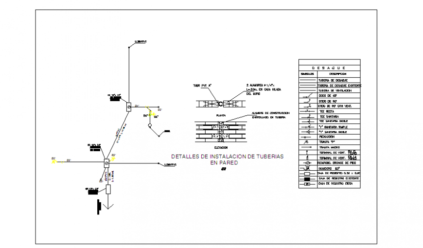 Installation of wall pipe detail design drawing of small house  design drawing