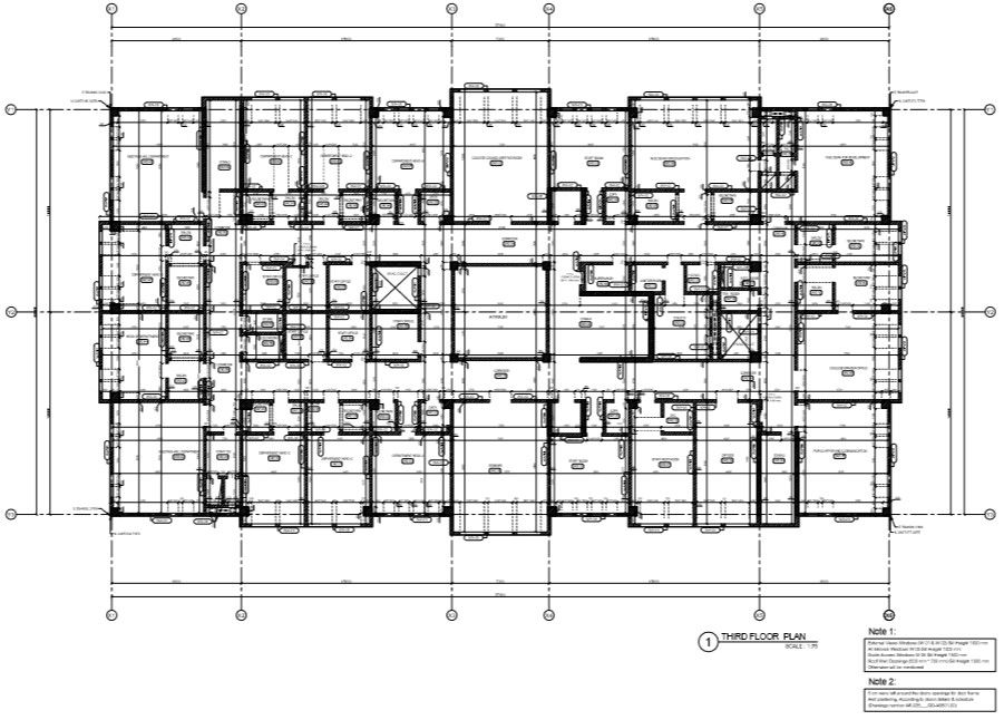 institutional building third floor plan with all detail
