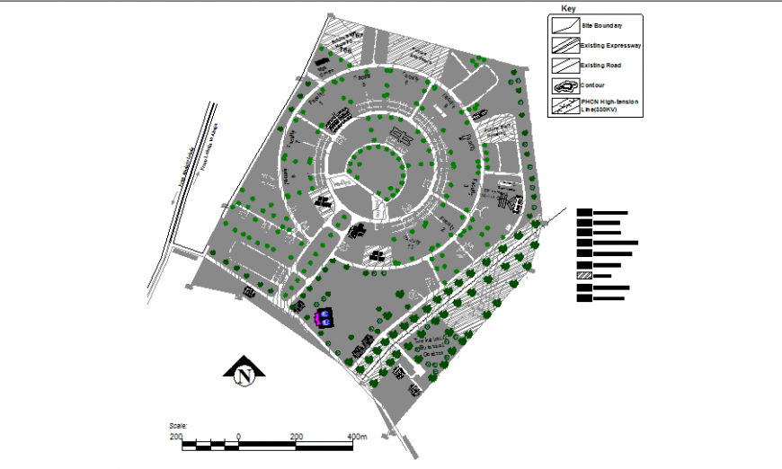 Institutional building general plan and landscaping structure details dwg file