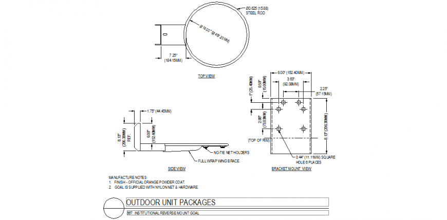 Institutional reverse mount goal plan and side view dwg file