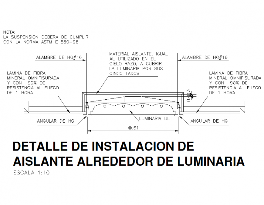 Insulation around recessed ceiling down light detail dwg file