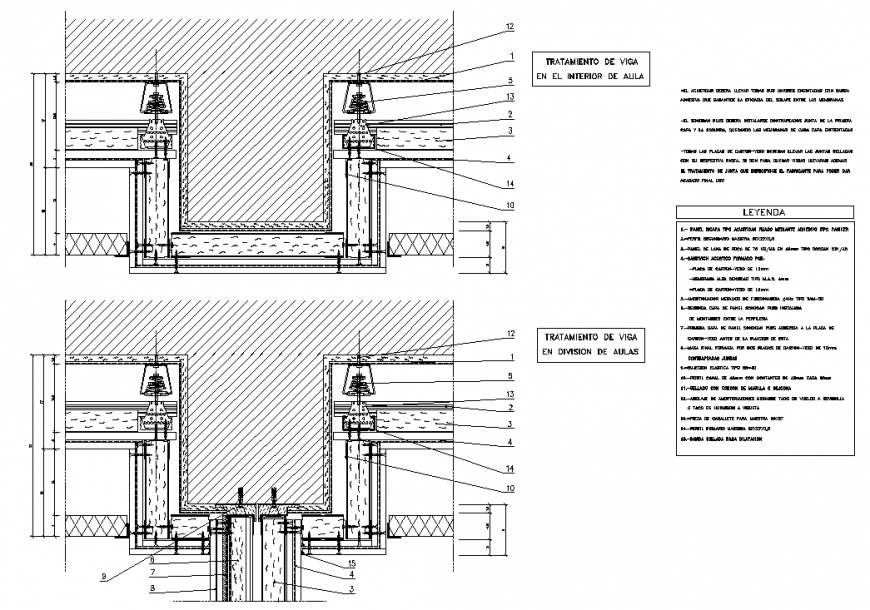 Insulation of beams in classrooms section layout file