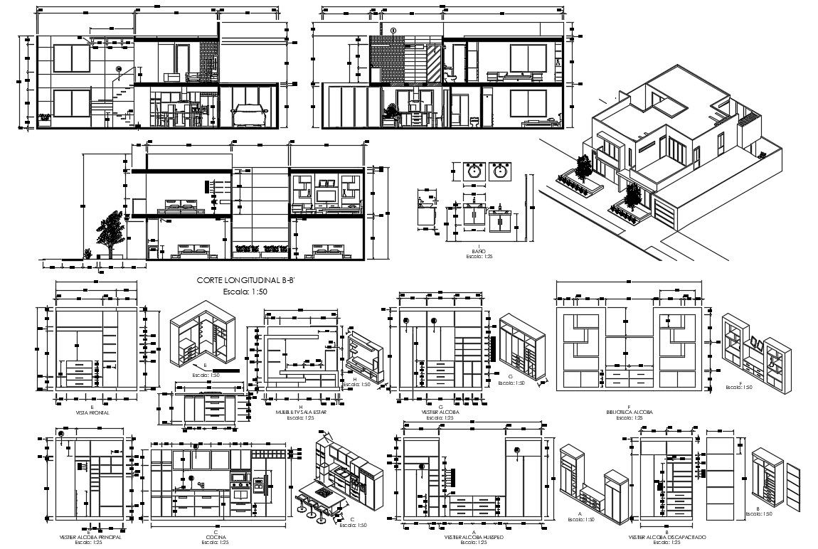 interior House Elevation And Section CAD Drawing Download DWG File