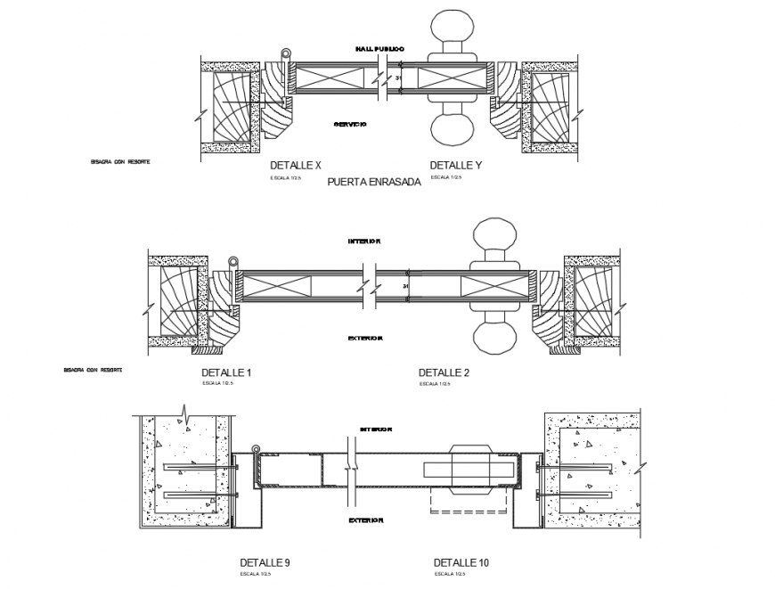Interior and exterior door joints and structure cad drawing details dwg file