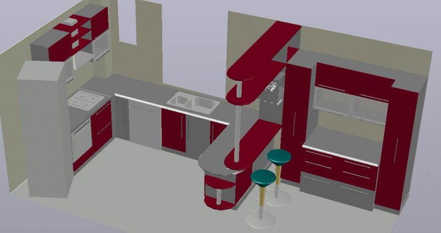 Interior block of kitchen detail 3d model sketch-up file