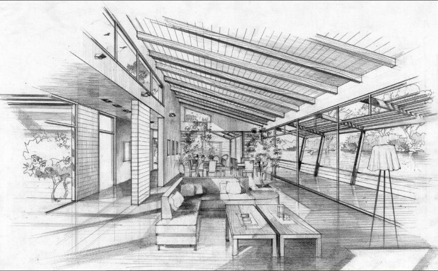 Interior concept sketch detail of a corporate building dwg file
