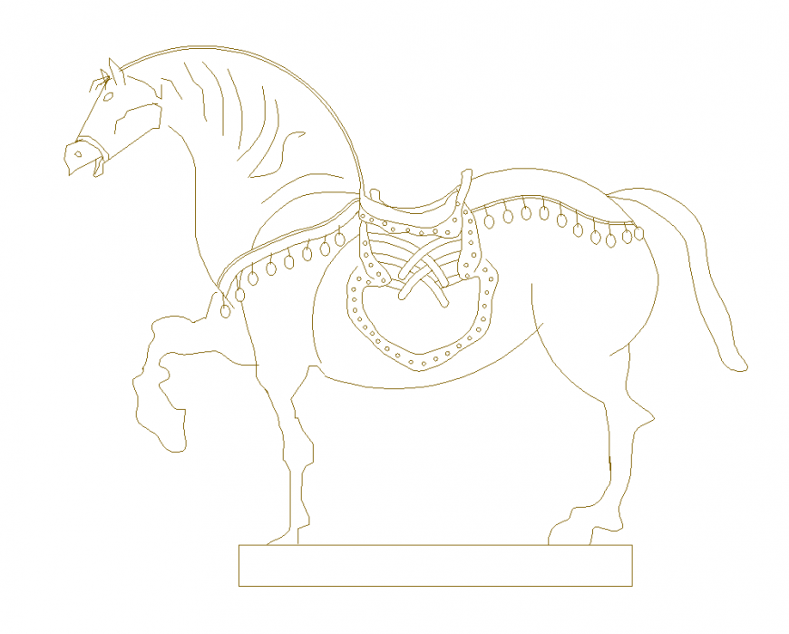 Interior design block of horse sculpture elevation dwg file