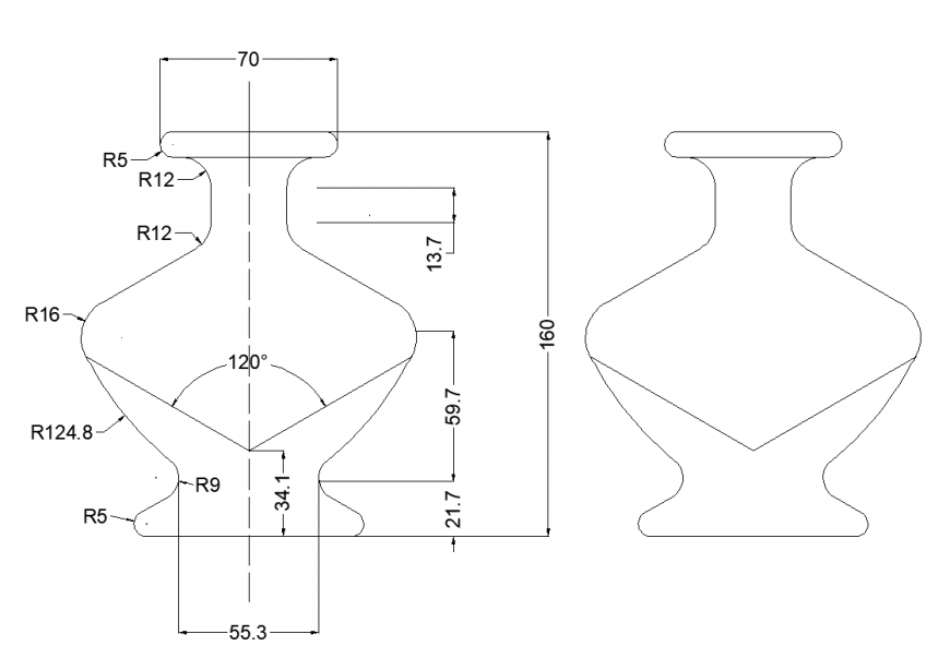 Interior design of pot elevation with dimensional detail dwg file