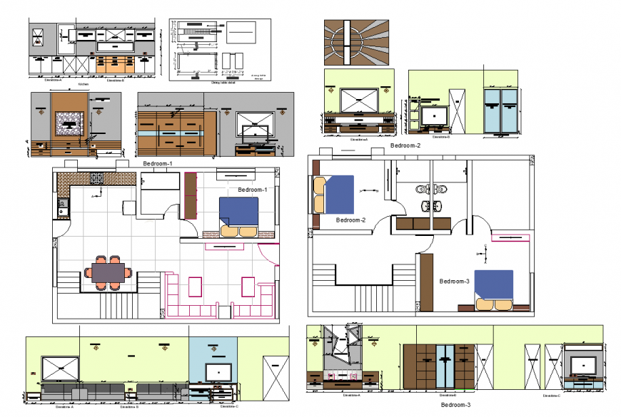 Interior design of residential area with floor plan dwg file