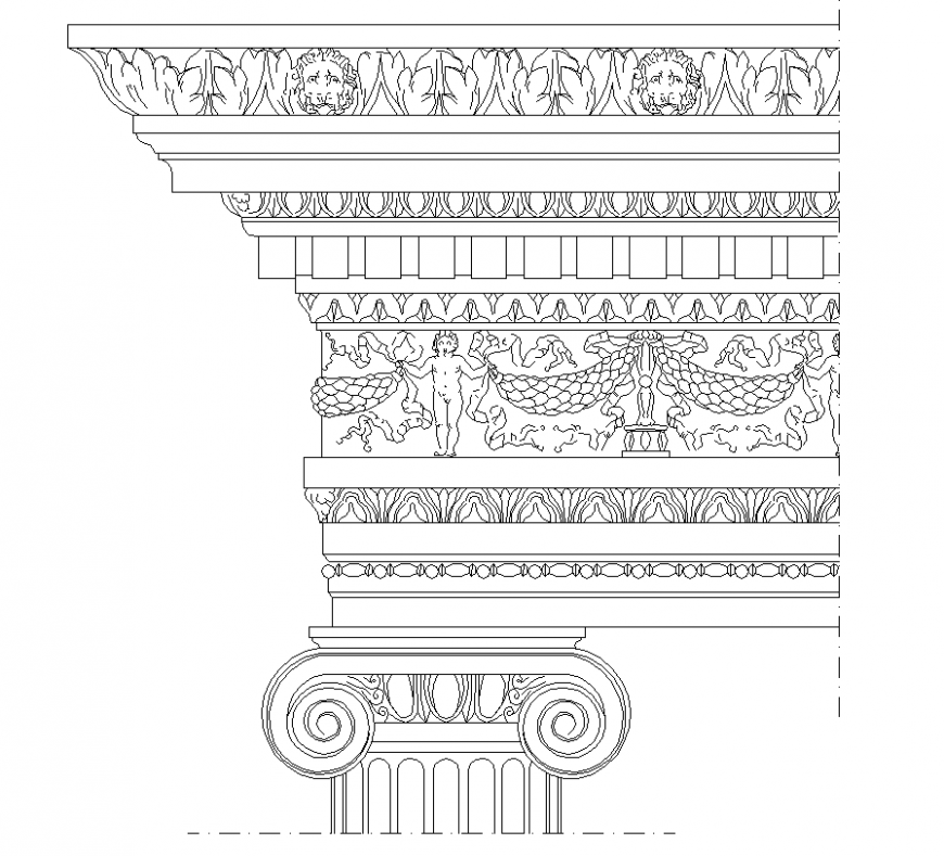 Interior design roman art of wall with pillar design dwg file