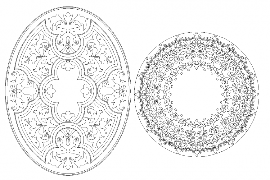 Interior design with elliptical and round area flower design dwg file