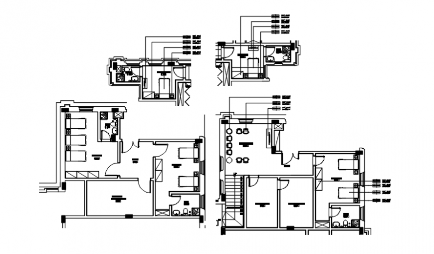 Interior detail in plan of bungalows auto cad file