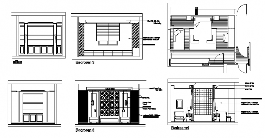 Interior drawing of office and bedroom in dwg file.