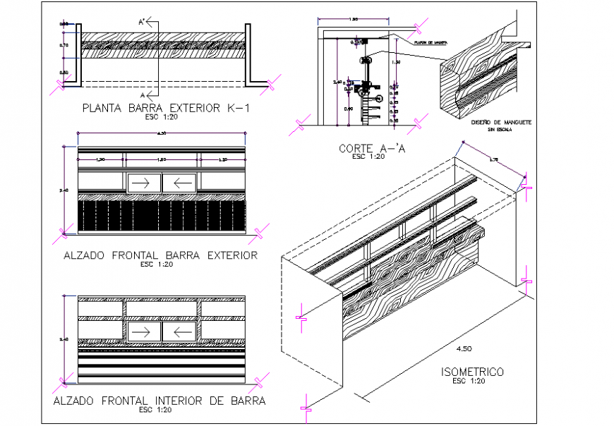 Interior front rod of bar Detail & Design With Dimension