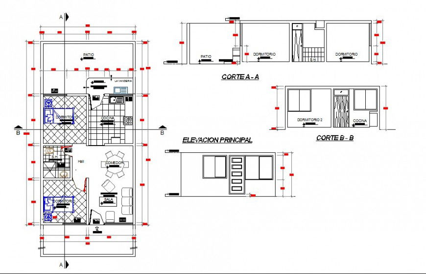 Interior furniture top view layout with sections