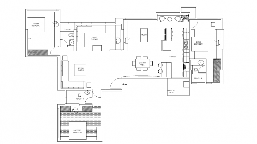 Interior layout plan of the house in dwg AutoCAD file.