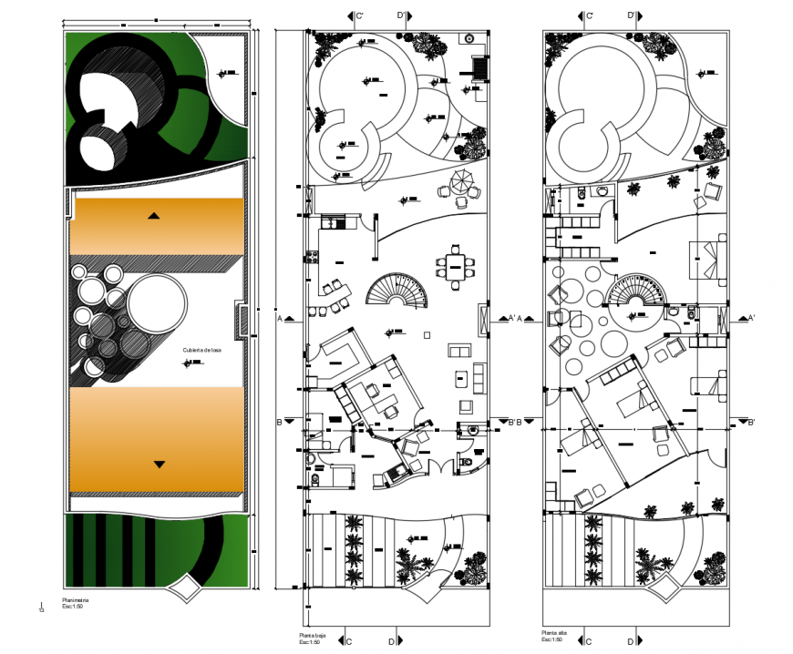 Interior plan of the residential house 2d view autocad file