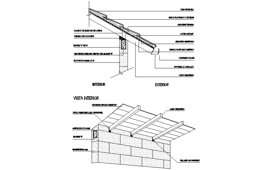 Interior roof section view detail dwg file