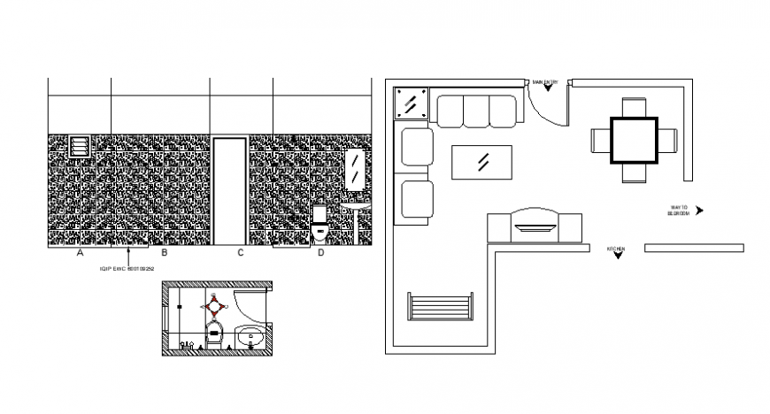 Interior sectional furniture detailing and elevation of bathroom