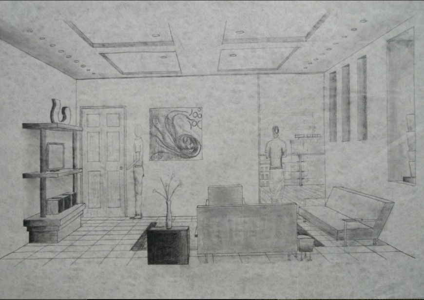 Interior sketch detail of a house detail