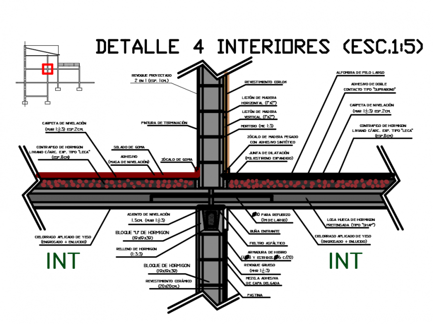 Interior structure several constructive cad drawing details dwg file