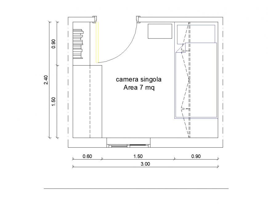 Interior view of bedroom plan design dwg file