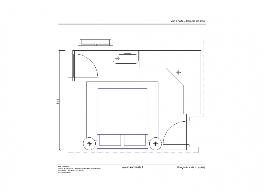 Interior view of bedroom plan dwg file