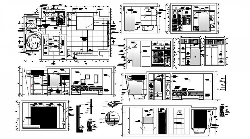 Interior view of drawing room closet and bathroom detail in AutoCAD file