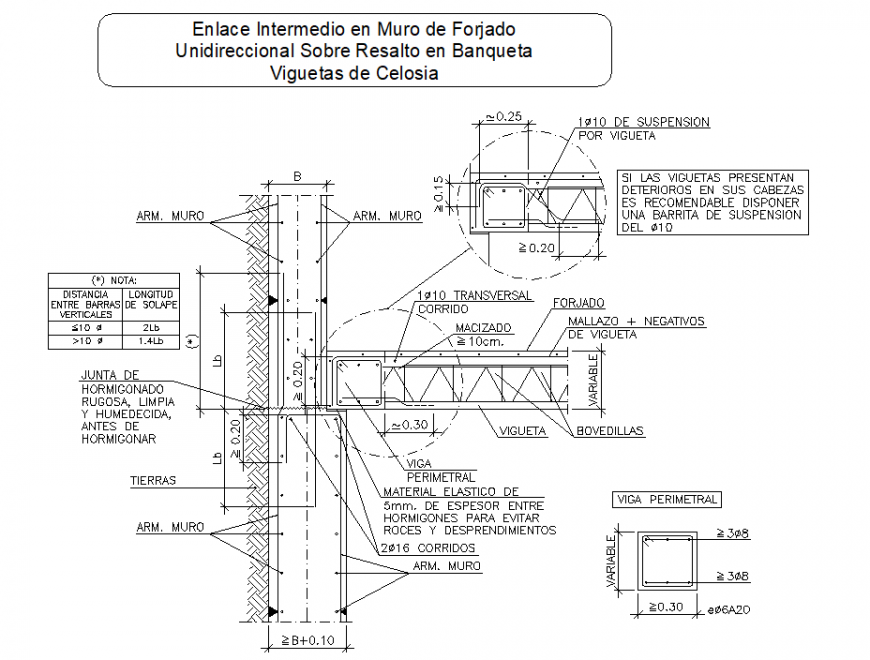 Intermediate inter face in wall way slab over recess bench detail
