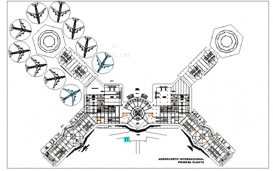 International airport detail 2d view CAD block layout file in dwg format