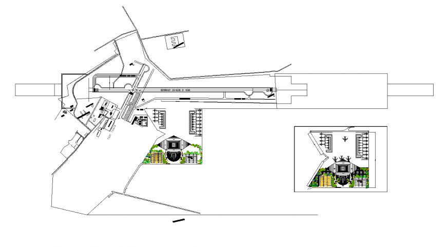 International airport layout plan and landscaping structure details dwg file