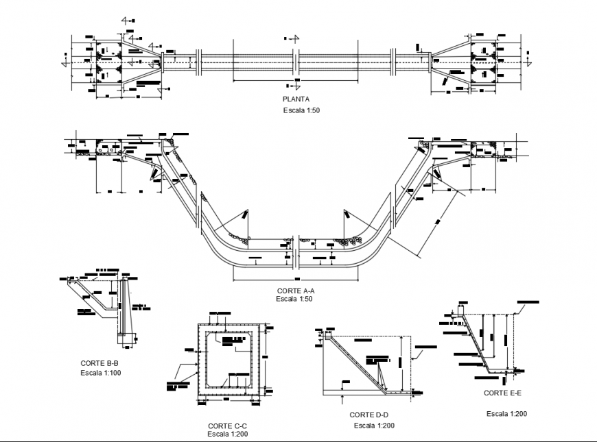 Inverted siphon section and pan cad structure details dwg file