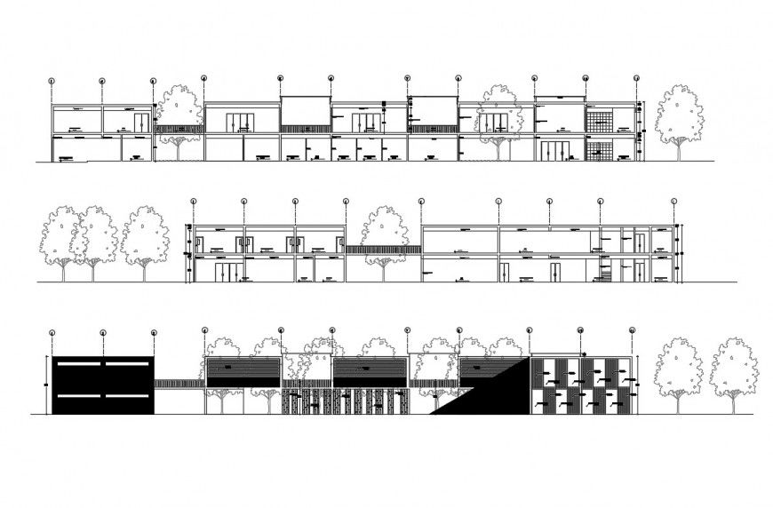 Investigation center elevation and section details dwg file