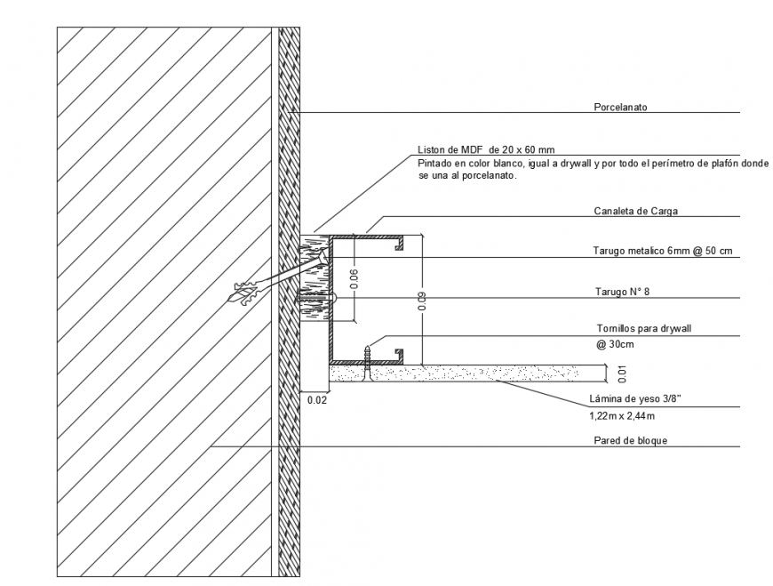 Invisible false ceiling constructive structure details dwg file