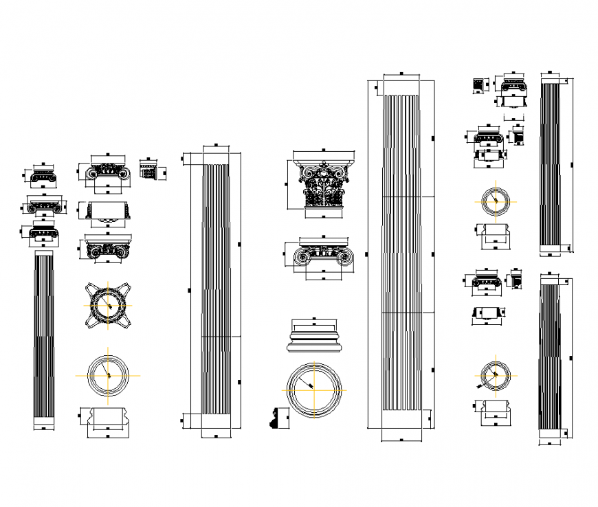 Ionic column interior plan and elevation with different parts of column detail dwg file