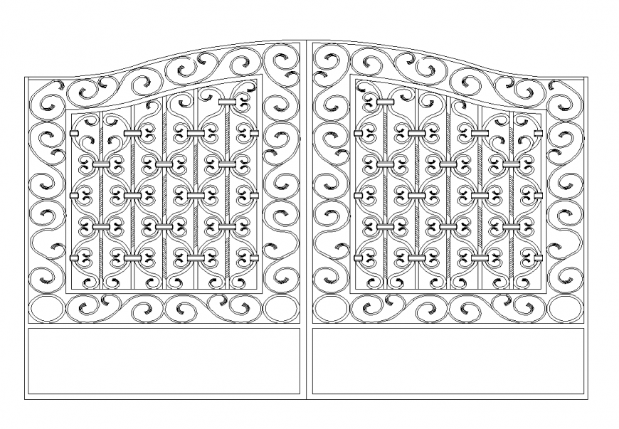 Iron gate design with elevation of door dwg file