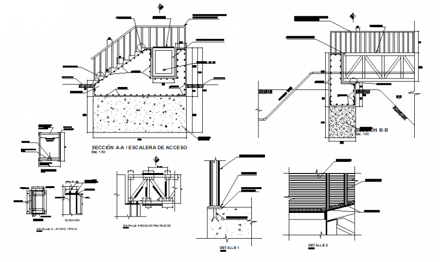 Irrigated canal bridge section and constructive structure details dwg file