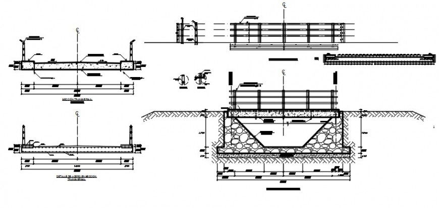 Irrigation canal and bridge drawings detailing 2d view dwg file