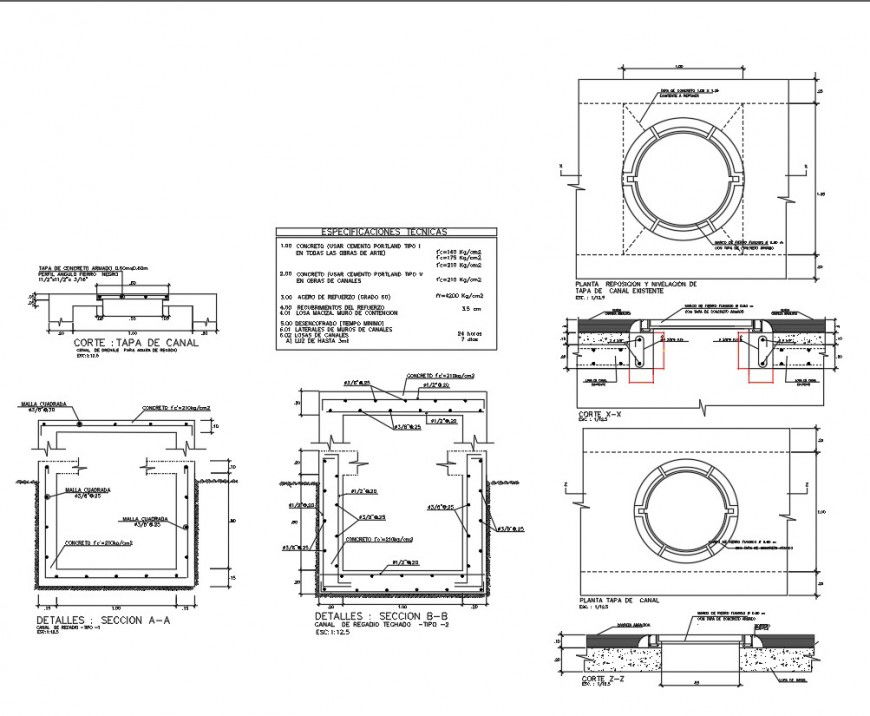 Irrigation channel detail elevation and plan layout file