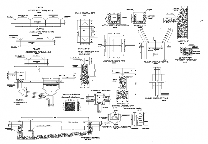 Irrigation construction detail with plan and elevation dwg file