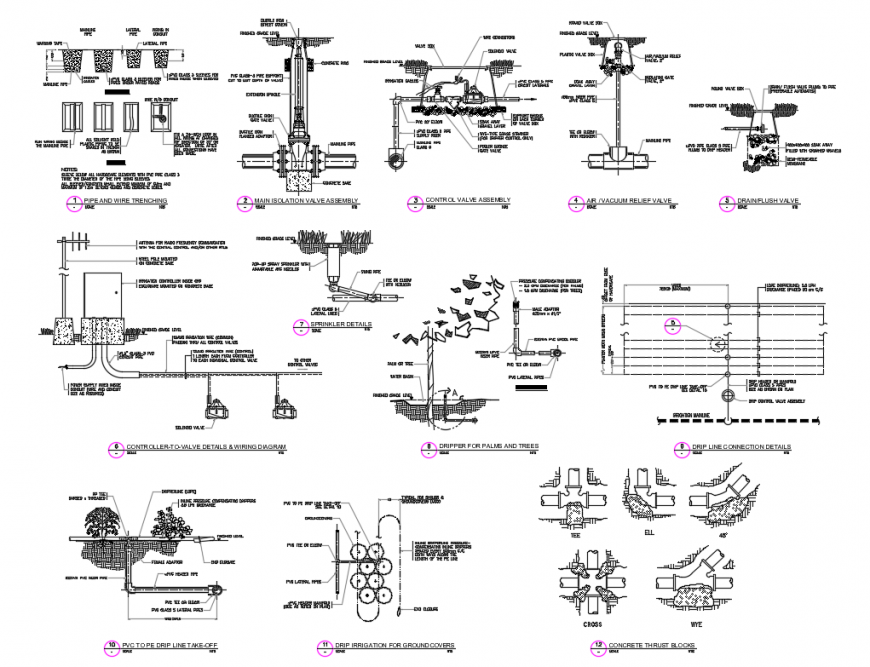 Irrigation system plumbing constructive structure details dwg file